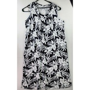 Dreams & Co Womens size 1X cotton blend Maxi Dress Blue White Sleeveless Pockets